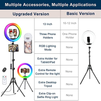 Vlogovací 33 cm Ring Light Table LED Ring Light, držák na mobilní telefon s 50 režimy RGB, 12 úrovněmi velkého kruhu pro YouTube